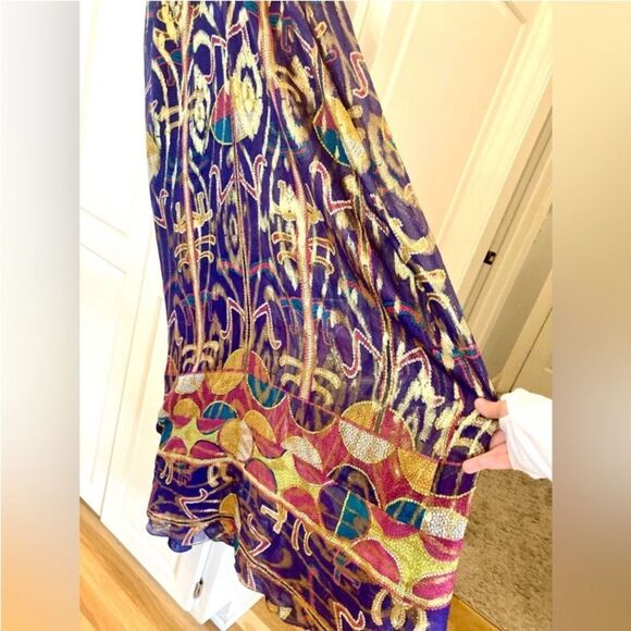 Nicole Miller Silk Sheer Metallic Aztec Cleopatra Multicolor Goddess Maxi Size 6 - Picture 7 of 14